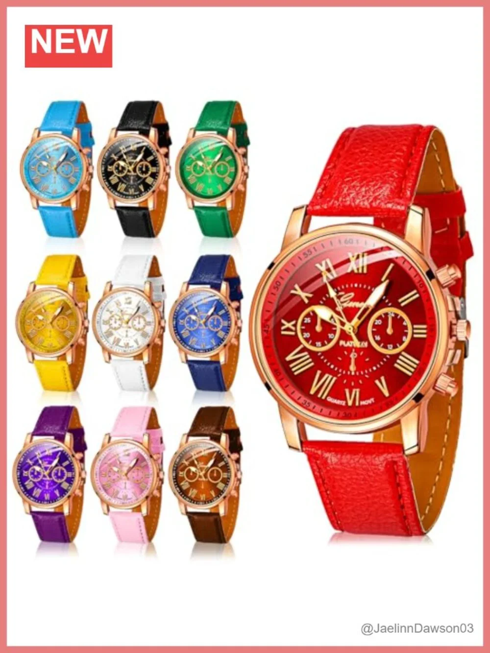 10 Pc Assorted Quartz Watch Sets, Roman Numerals PU Leather Wrist Watches for